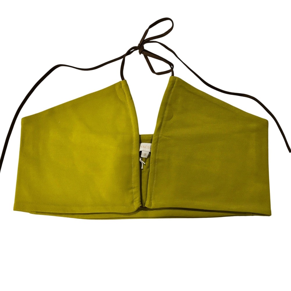 Olivaceous Halter Top Womens Small Chartreuse Green Open Back Strappy Cropped